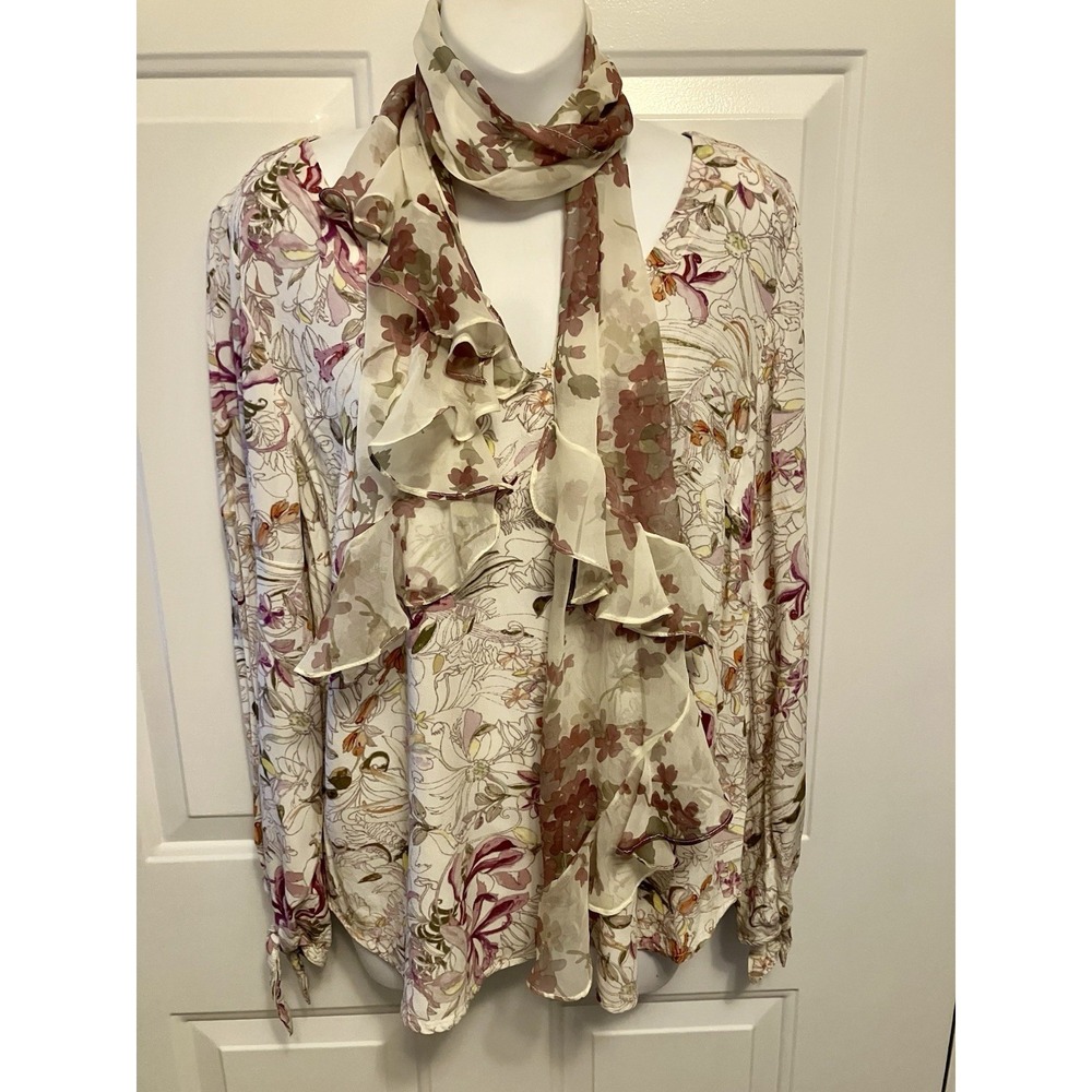 Maeve By Anthropologie Blouse Women's Medium Beige Floral Boho Scarf